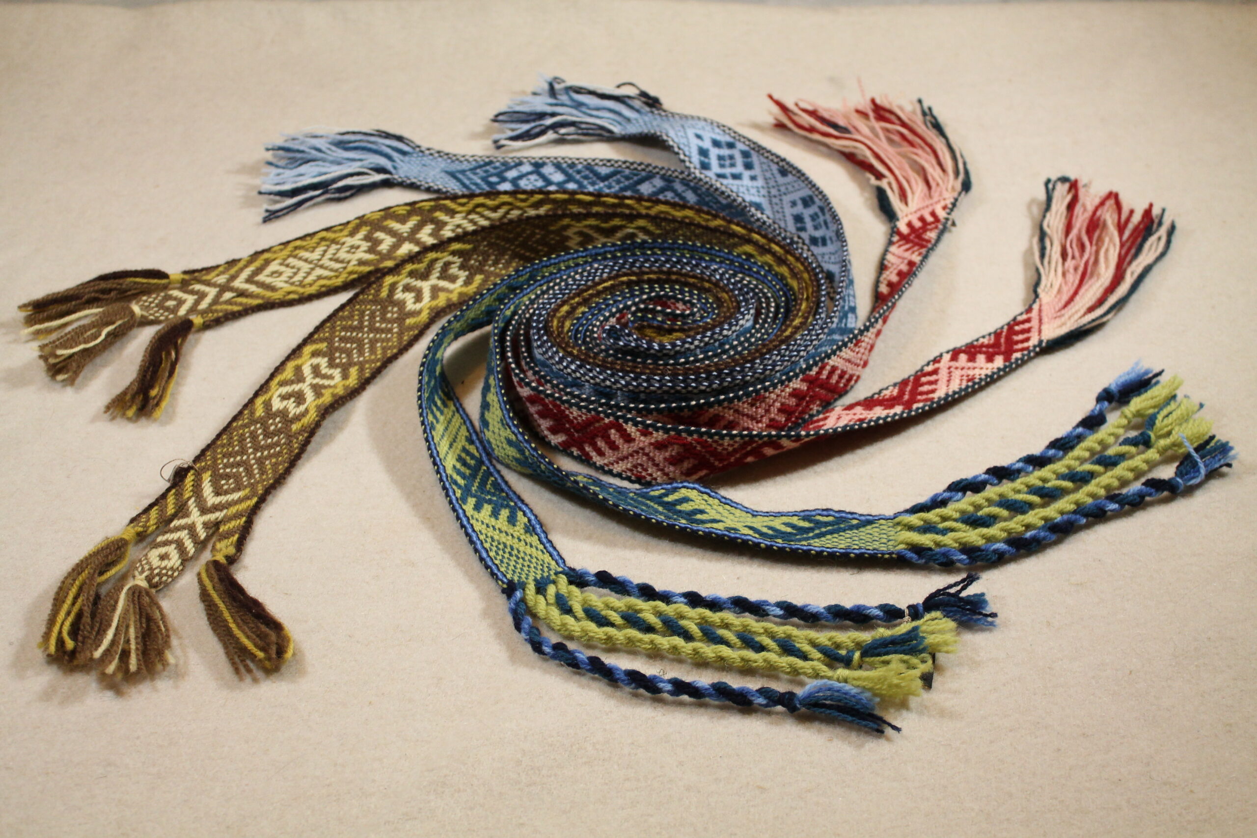 woven belts artistically arranged